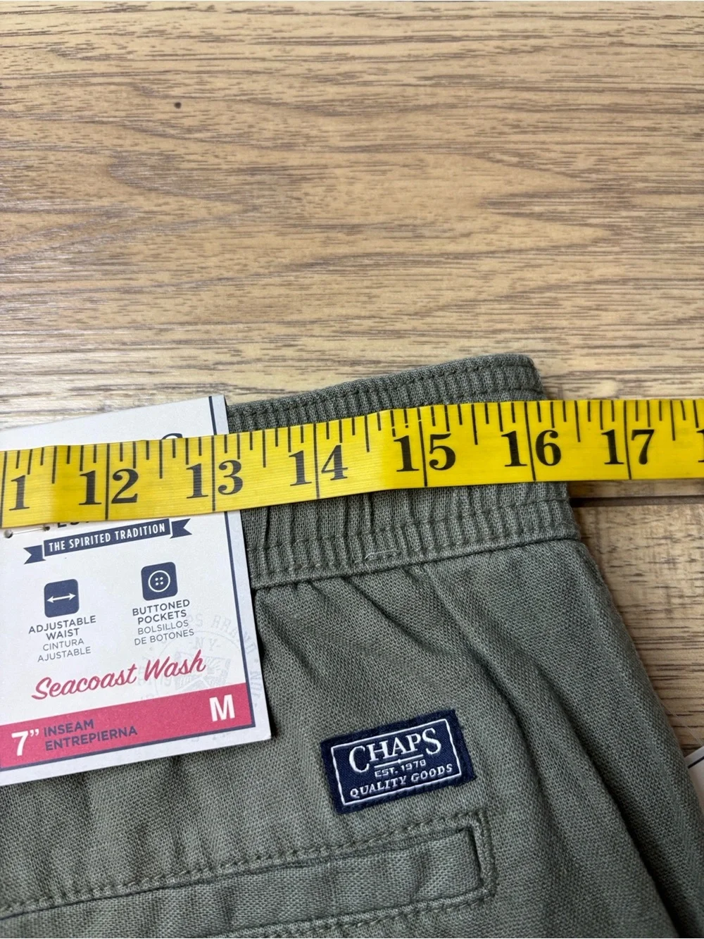 Men’s Chaps Seacoast Wash Linen Blend Olive Green Shorts Size Medium NWT